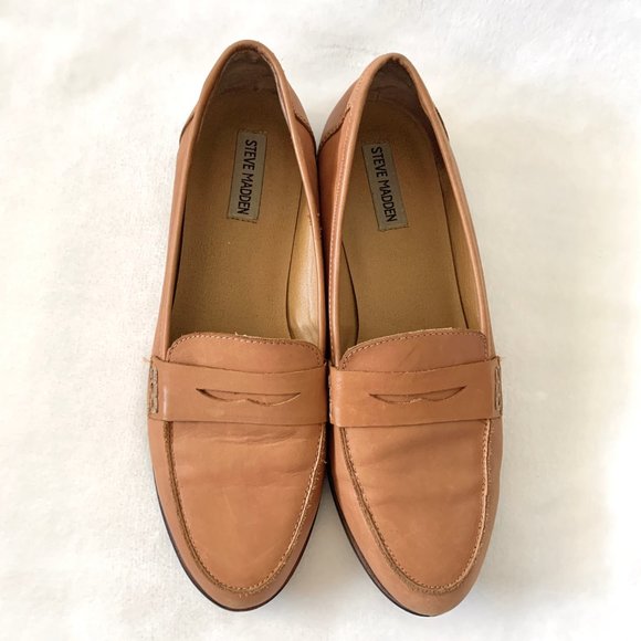 Steve Madden Tan Brown Leather Penny Loafers - Picture 5 of 6